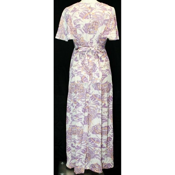 VTG 1970s Womens Maxi Dress Handmade Polyester Purple White Empire Waist - Picture 5 of 7